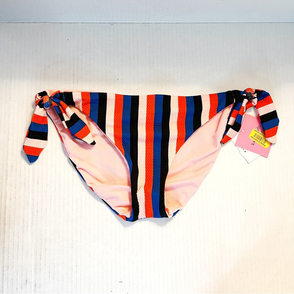 Kate Spade Bikini Bottoms Multicolored Stripes Side Tie Bow REVERSIBLE Sz L NWT